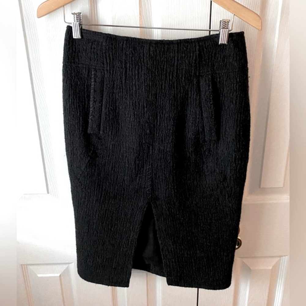 Altuzarra Black 100% Textured Wool Silk Lined Quiet Luxury Office Pencil Skirt 6